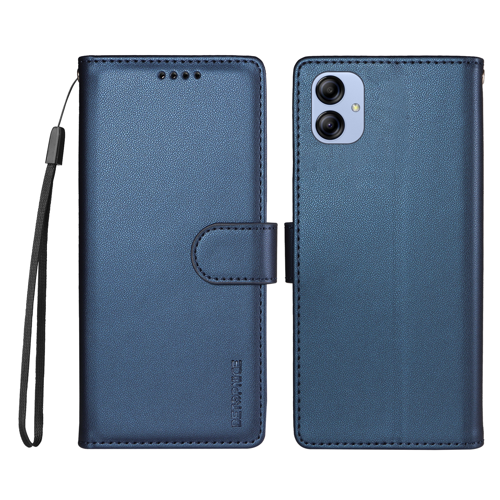 BETOPNICE for Samsung Galaxy F04 4G / Galaxy A04e 4G 006 Case RFID Blocking Wallet Stand Leather Phone Cover with Wrist Strap - Blue