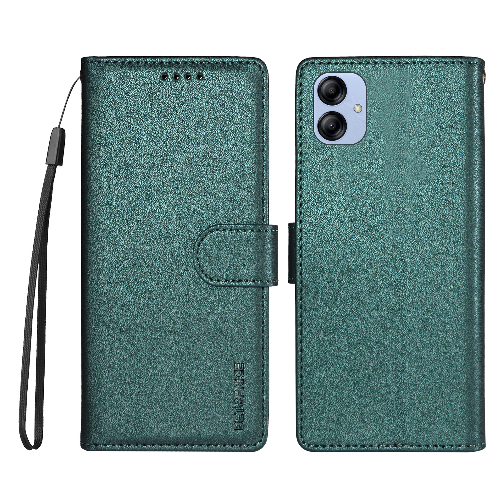 BETOPNICE for Samsung Galaxy F04 4G / Galaxy A04e 4G 006 Case RFID Blocking Wallet Stand Leather Phone Cover with Wrist Strap - Green
