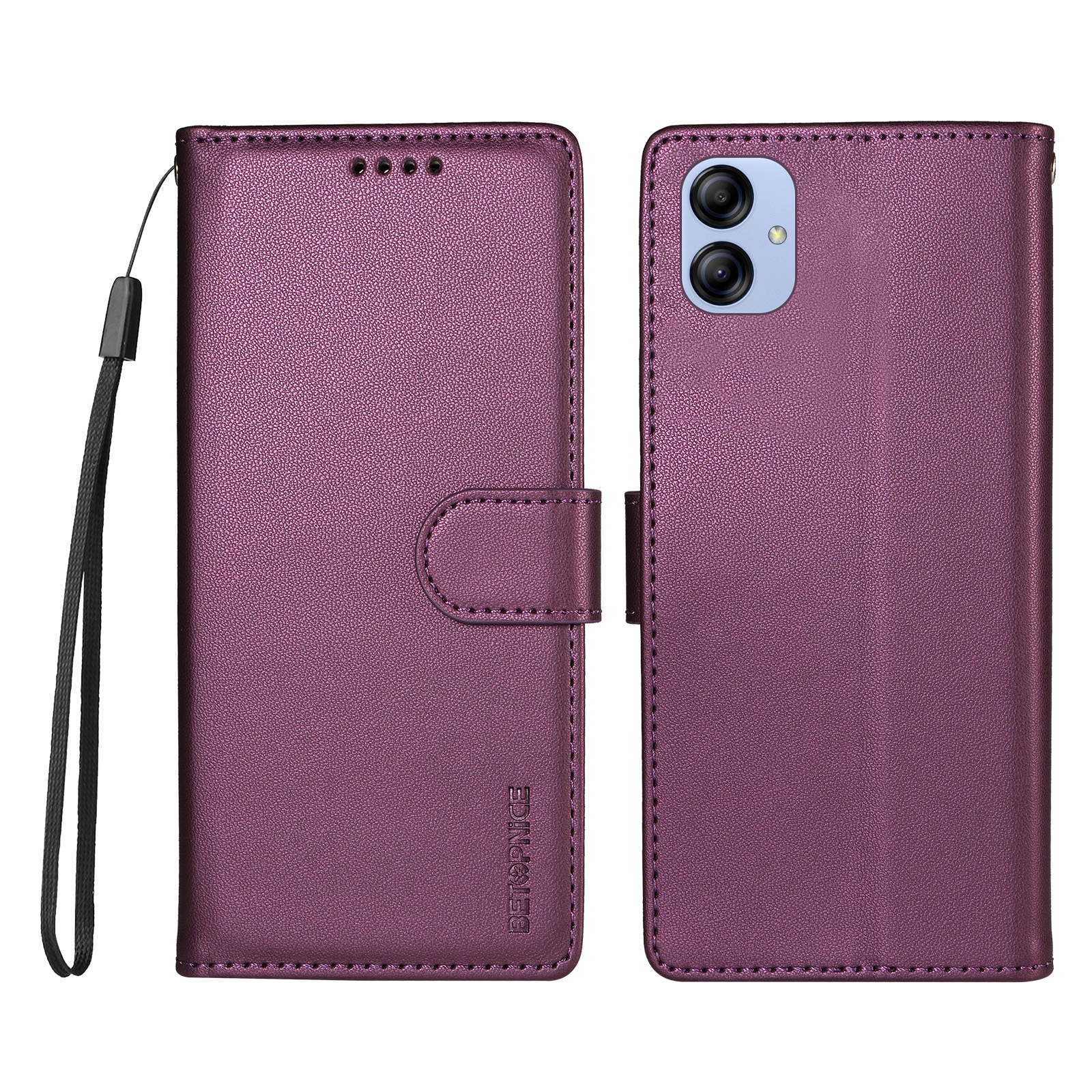 BETOPNICE for Samsung Galaxy F04 4G / Galaxy A04e 4G 006 Case RFID Blocking Wallet Stand Leather Phone Cover with Wrist Strap - Purple