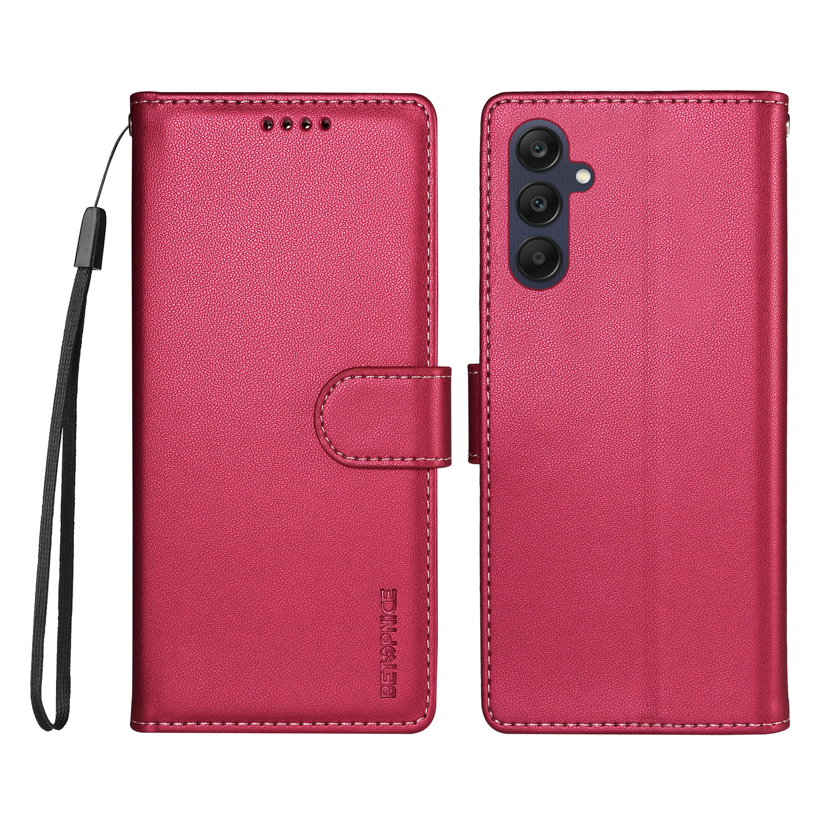BETOPNICE for Samsung Galaxy A25 5G (Global) (161mm) 006 Case RFID Blocking Wallet Stand Leather Phone Cover with Wrist Strap - Rose