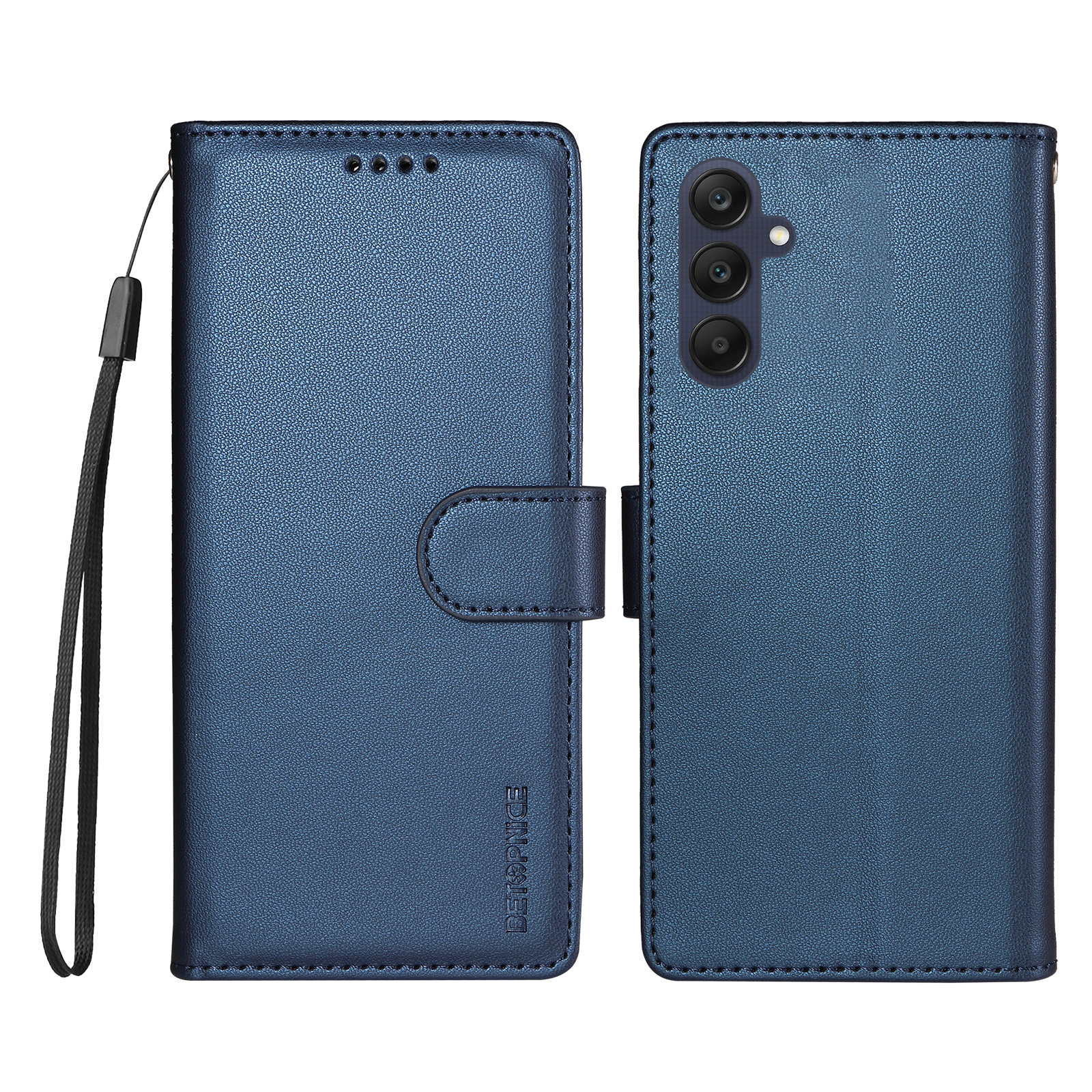 BETOPNICE for Samsung Galaxy A25 5G (Global) (161mm) 006 Case RFID Blocking Wallet Stand Leather Phone Cover with Wrist Strap - Blue