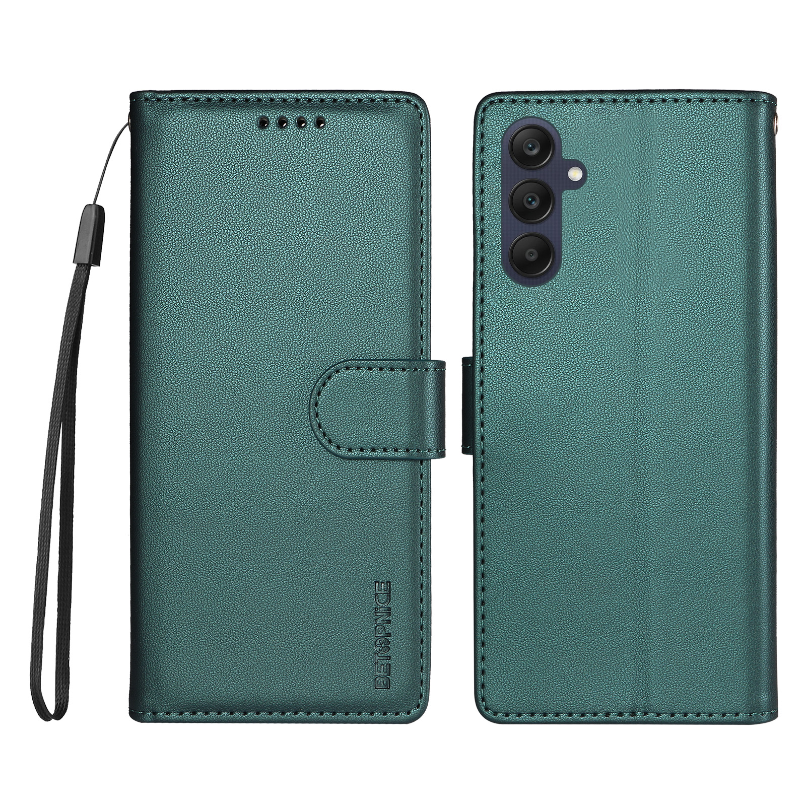 BETOPNICE for Samsung Galaxy A25 5G (Global) (161mm) 006 Case RFID Blocking Wallet Stand Leather Phone Cover with Wrist Strap - Green