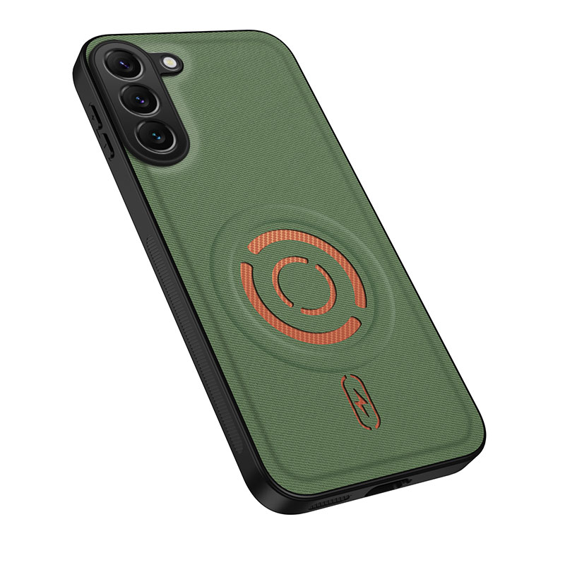 WANLONFENG for Samsung Galaxy S23+ KJB Series Magnetic Case Tech Fabric Texture PC+TPU Shockproof Phone Cover - Green
