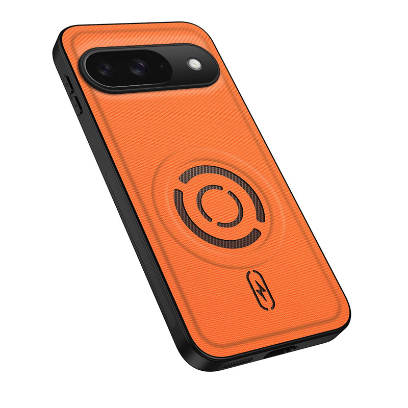 WANLONFENG for Google Pixel 9 KJB Series Magnetic Case Tech Fabric Texture PC+TPU Shockproof Phone Cover - Orange