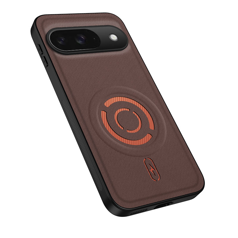 WANLONFENG for Google Pixel 9 KJB Series Magnetic Case Tech Fabric Texture PC+TPU Shockproof Phone Cover - Coffee