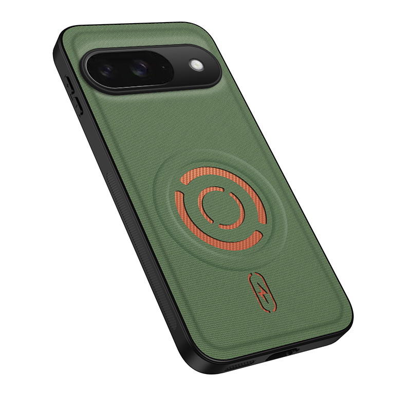 WANLONFENG for Google Pixel 9 KJB Series Magnetic Case Tech Fabric Texture PC+TPU Shockproof Phone Cover - Green