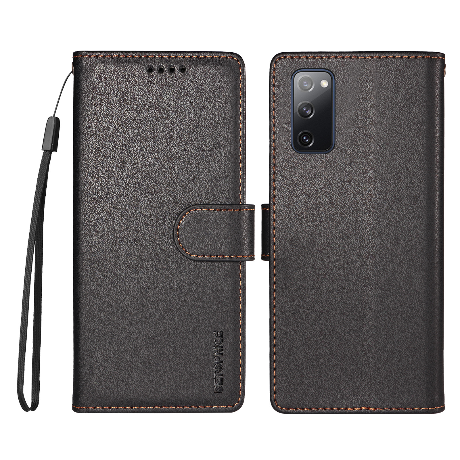 BETOPNICE for Samsung Galaxy S20 FE 5G / Galaxy S20 Lite / Galaxy S20 FE 2022 / Galaxy S20 FE 006 Case RFID Blocking Wallet Stand Leather Phone Cover with Wrist Strap - Black