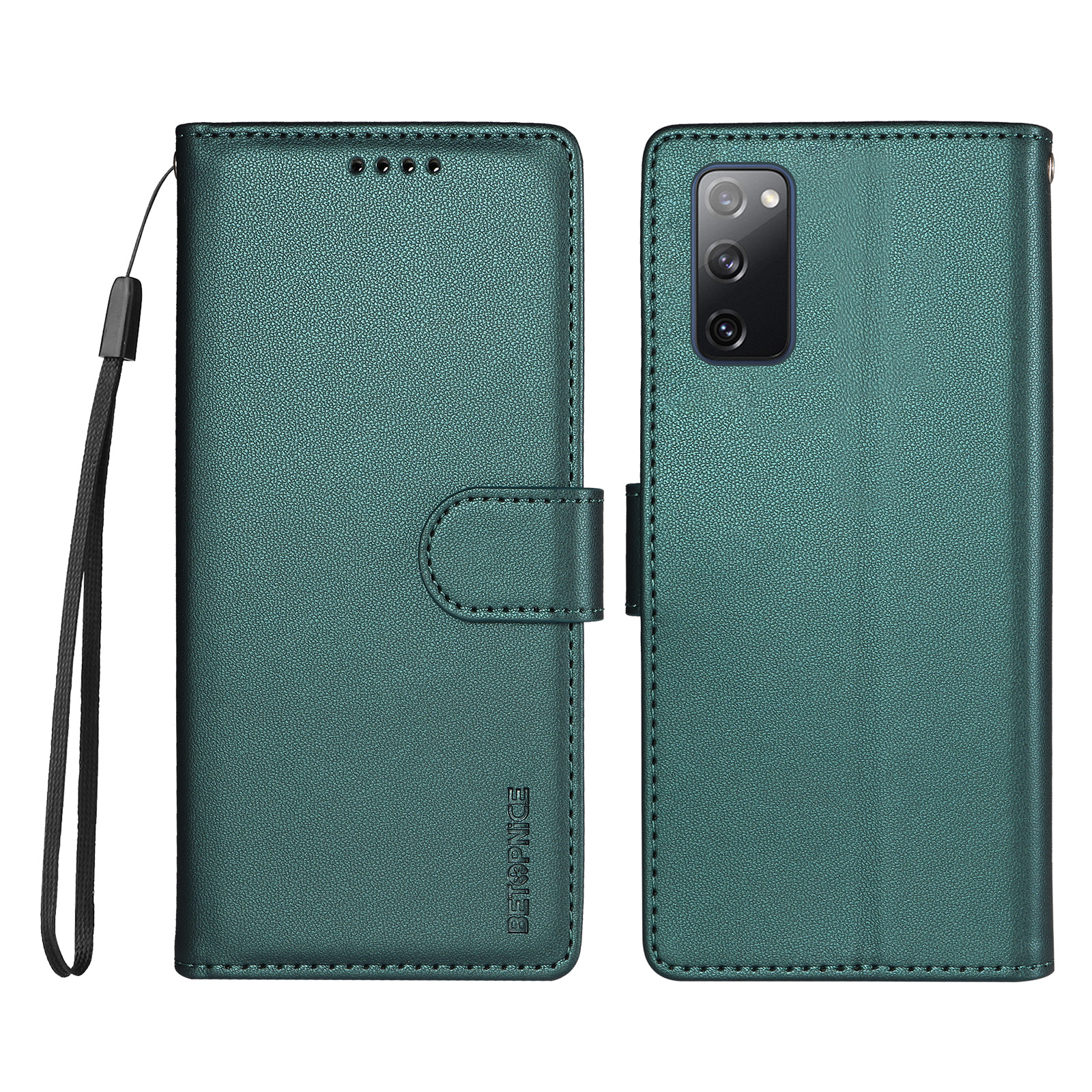 BETOPNICE for Samsung Galaxy S20 FE 5G / Galaxy S20 Lite / Galaxy S20 FE 2022 / Galaxy S20 FE 006 Case RFID Blocking Wallet Stand Leather Phone Cover with Wrist Strap - Green