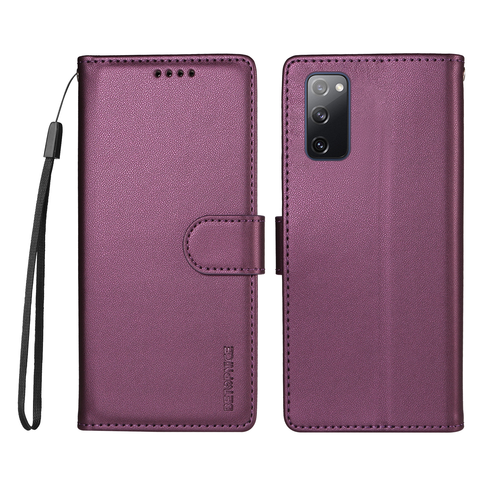 BETOPNICE for Samsung Galaxy S20 FE 5G / Galaxy S20 Lite / Galaxy S20 FE 2022 / Galaxy S20 FE 006 Case RFID Blocking Wallet Stand Leather Phone Cover with Wrist Strap - Purple