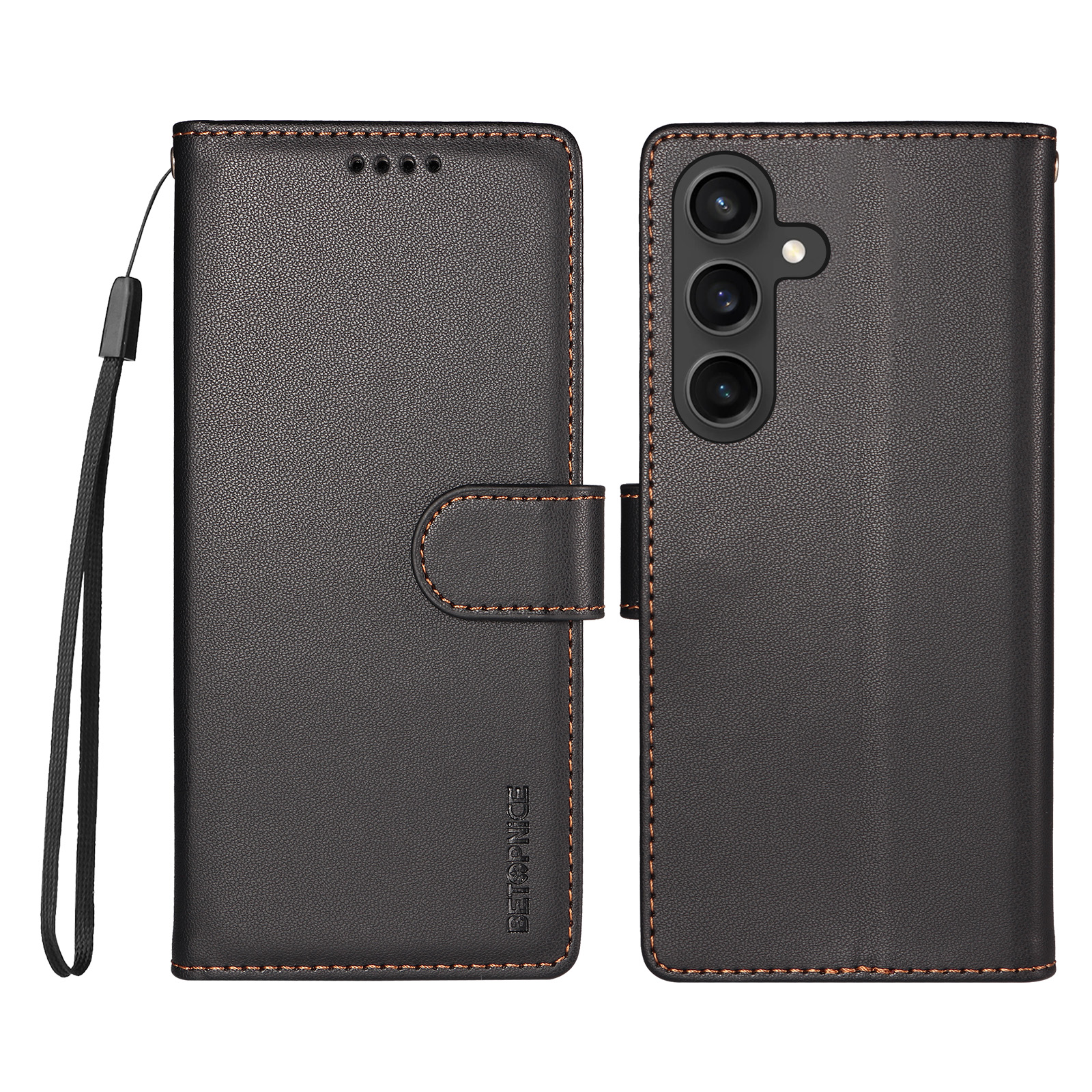 BETOPNICE for Samsung Galaxy S23 FE 006 Case RFID Blocking Wallet Stand Leather Phone Cover with Wrist Strap - Black