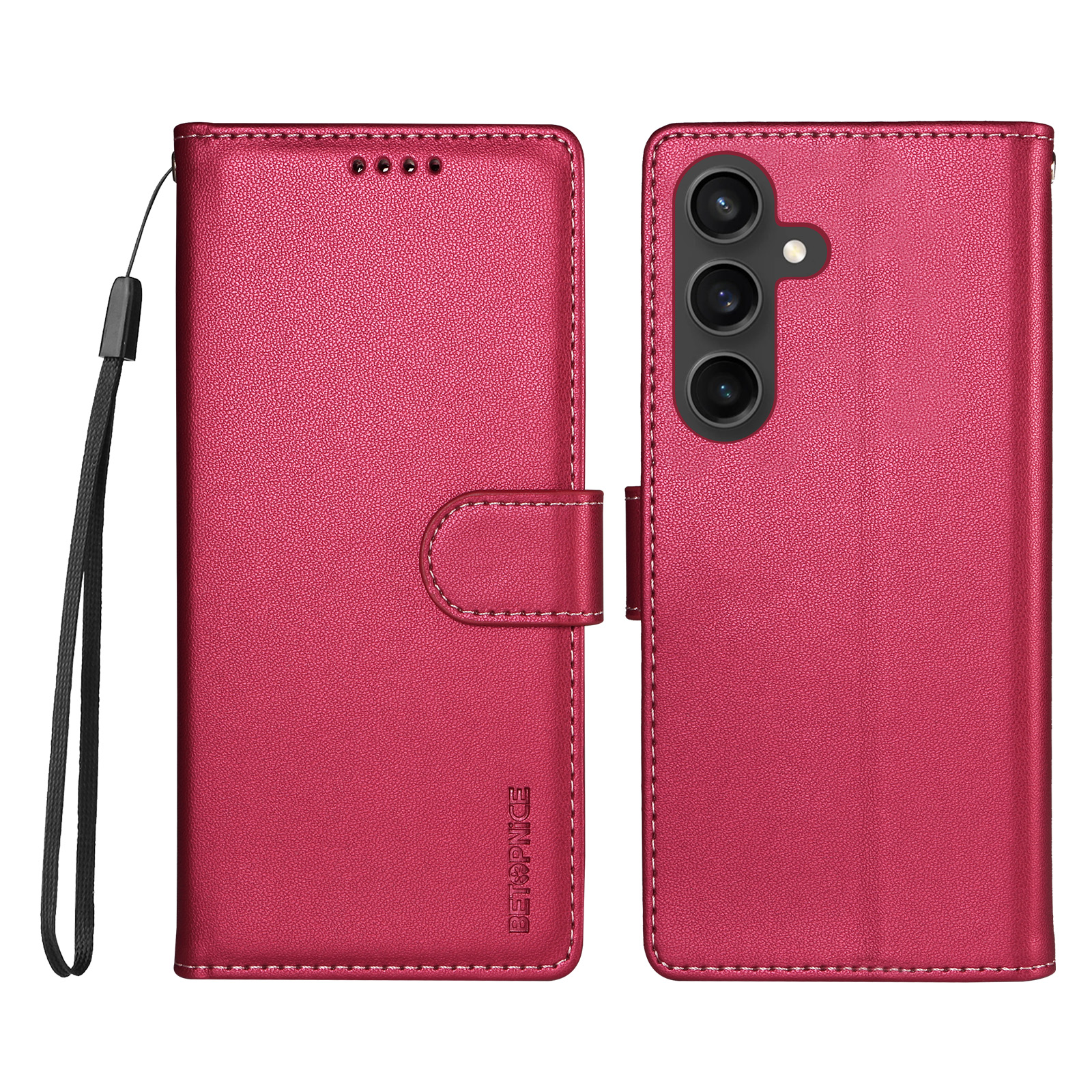 BETOPNICE for Samsung Galaxy S23 FE 006 Case RFID Blocking Wallet Stand Leather Phone Cover with Wrist Strap - Rose