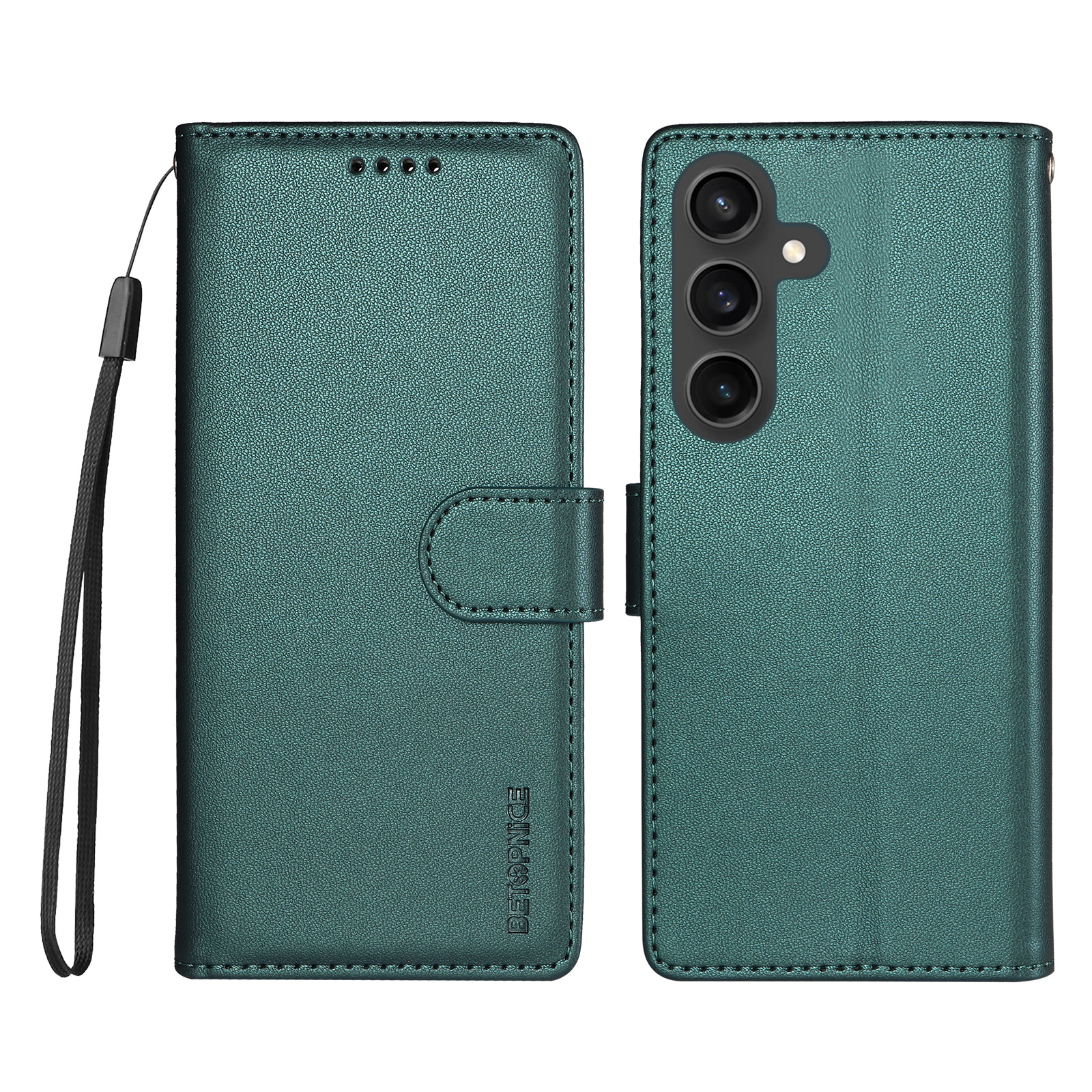 BETOPNICE for Samsung Galaxy S23 FE 006 Case RFID Blocking Wallet Stand Leather Phone Cover with Wrist Strap - Green