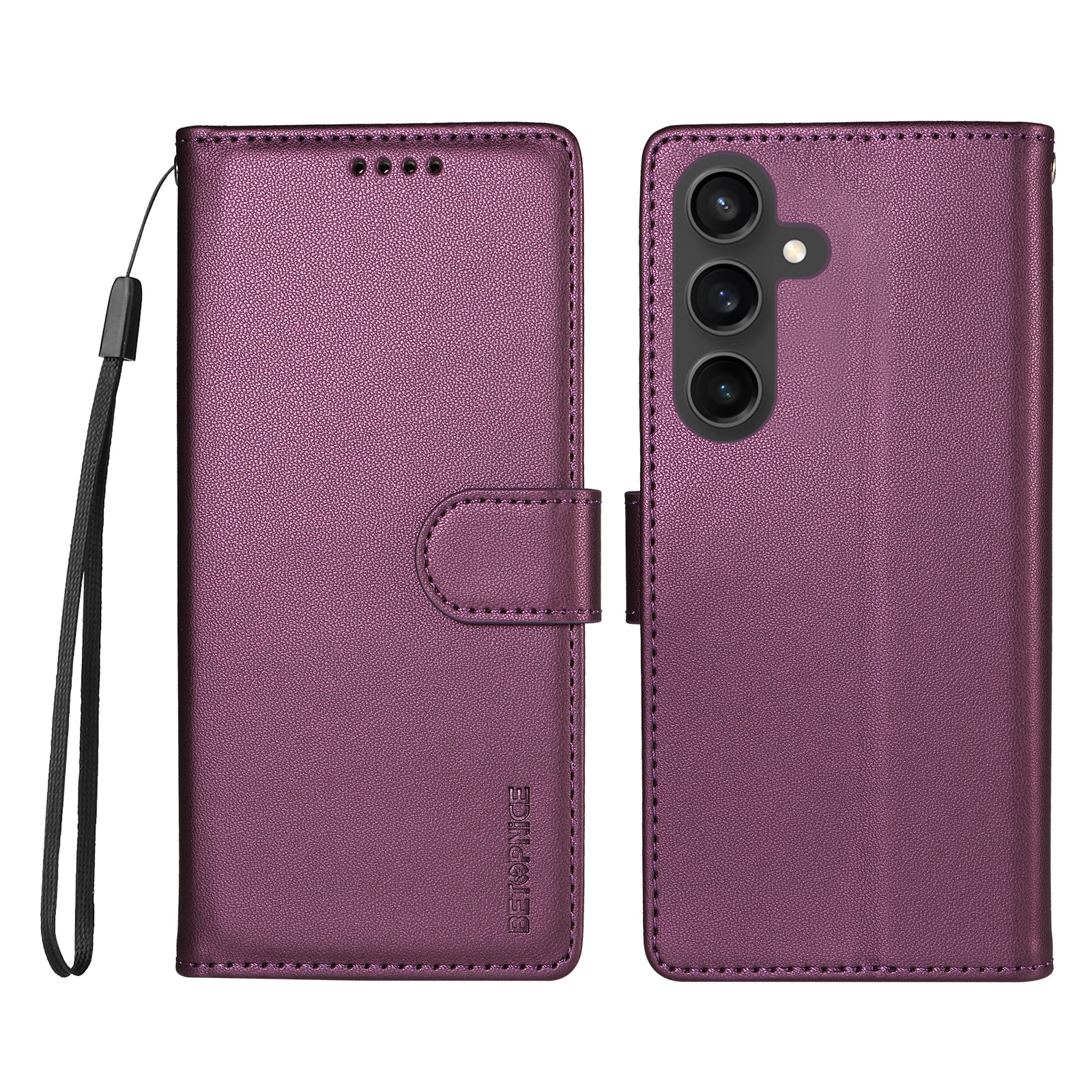 BETOPNICE for Samsung Galaxy S23 FE 006 Case RFID Blocking Wallet Stand Leather Phone Cover with Wrist Strap - Purple