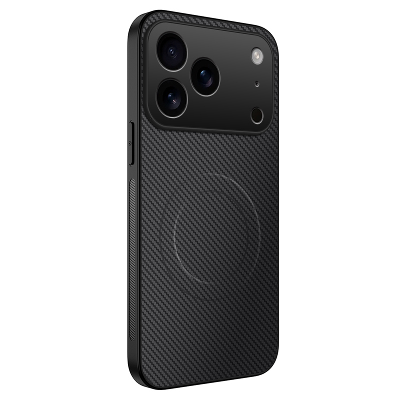 WANLONFENG for iPhone 18 Pro Max TQ Series Magnetic Case Carbon Fiber Texture PC TPU Phone Cover - Black