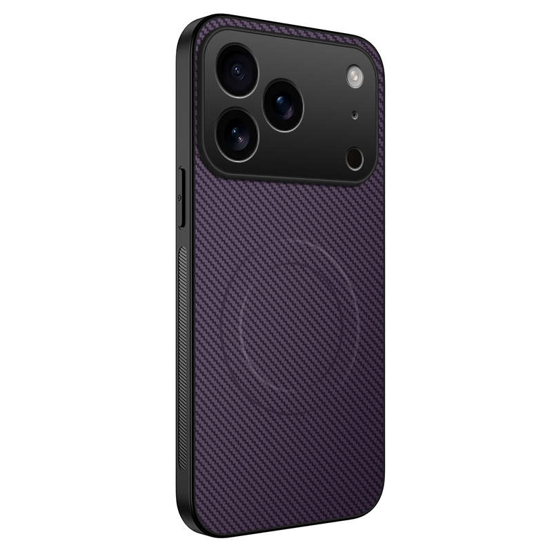 WANLONFENG for iPhone 18 Pro TQ Series Magnetic Case Carbon Fiber Texture PC TPU Phone Cover - Purple
