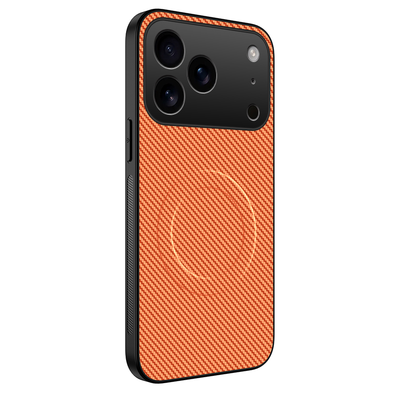 WANLONFENG for iPhone 18 Pro TQ Series Magnetic Case Carbon Fiber Texture PC TPU Phone Cover - Orange
