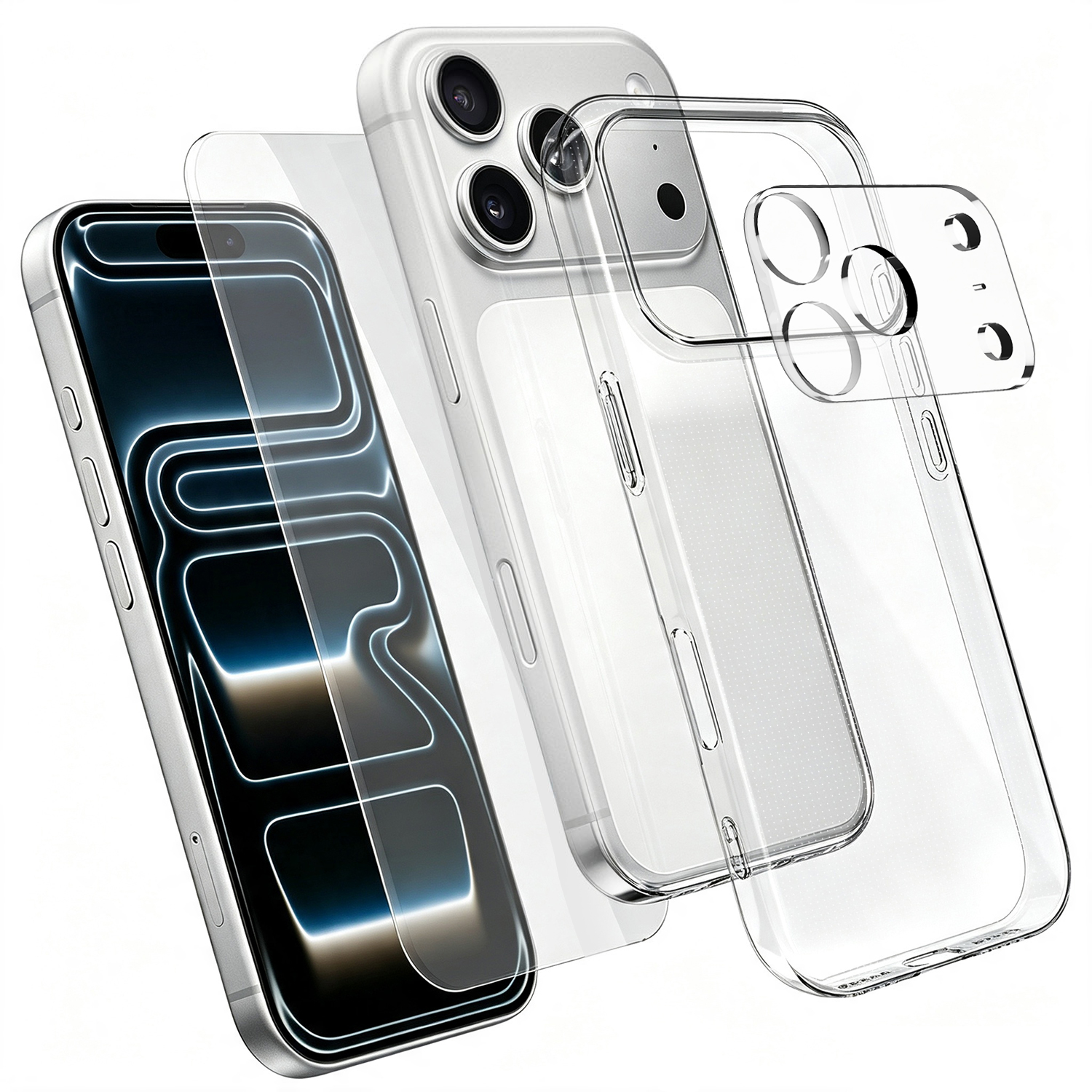 For iPhone 18 Pro Case 3 in 1 TPU Clear Phone Cover with High Aluminium-silicon Glass Screen Protector + Lens Protector - Transparent