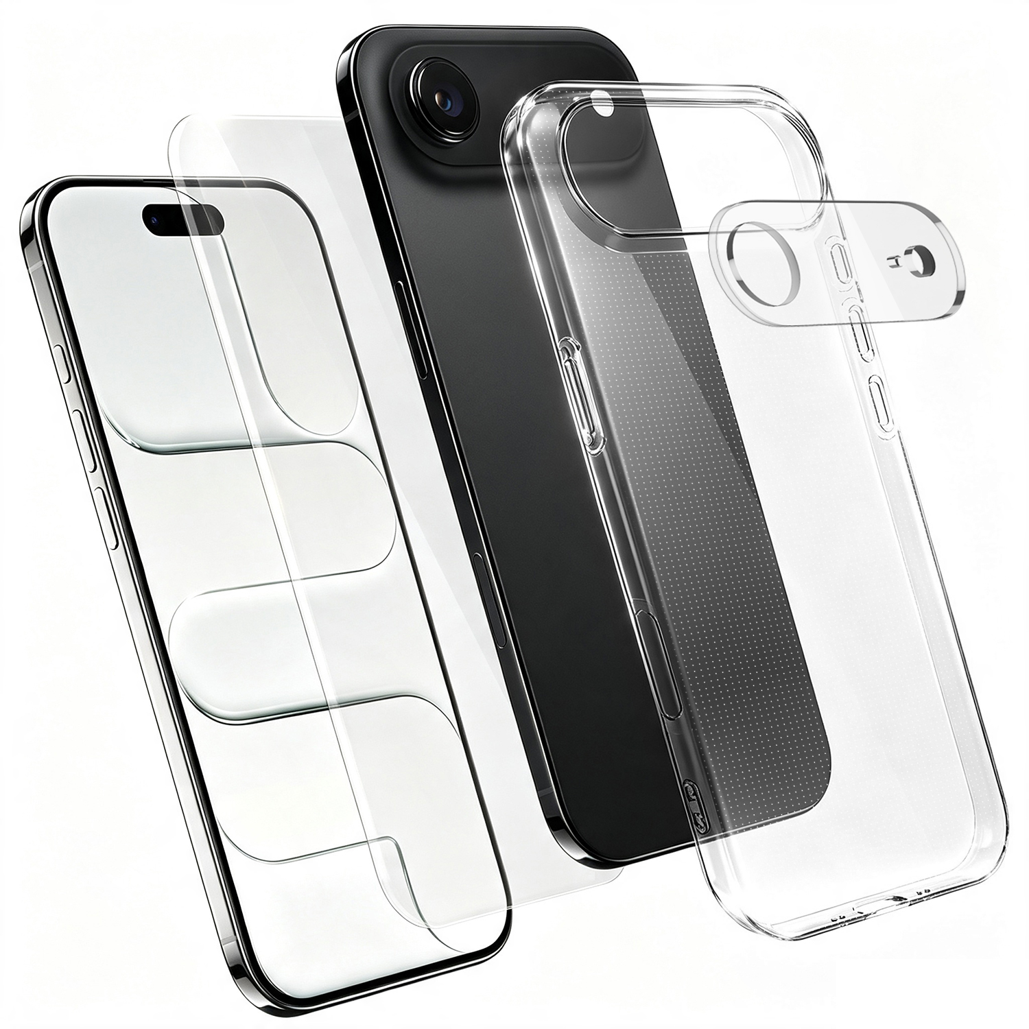 For iPhone Air Case 3 in 1 TPU Clear Phone Cover with High Aluminium-silicon Glass Screen Protector + Lens Protector - Transparent