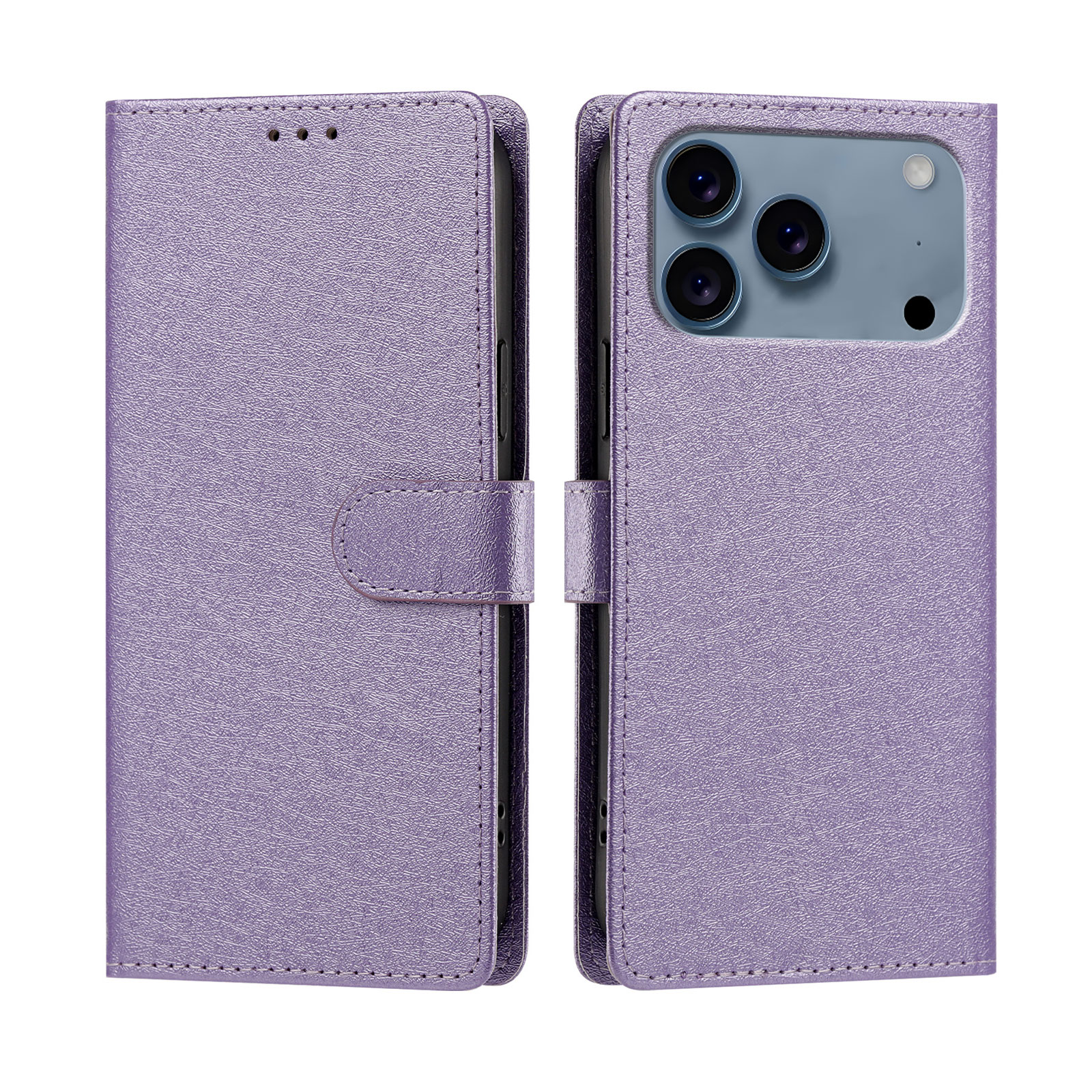 For iPhone 17 Pro / iPhone 18 Pro Case Silk Texture PU Leather Wallet Flip Stand Phone Cover with Wrist Strap - Light Purple