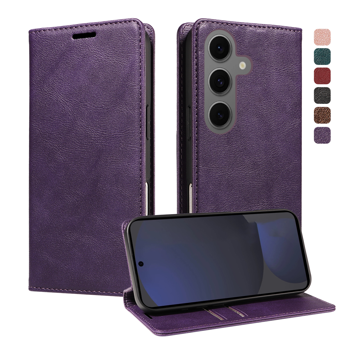 For Samsung Galaxy S25+ Wallet Case RFID Blocking Card Slots Stand Magnetic Closure Leather Phone Cover - Purple