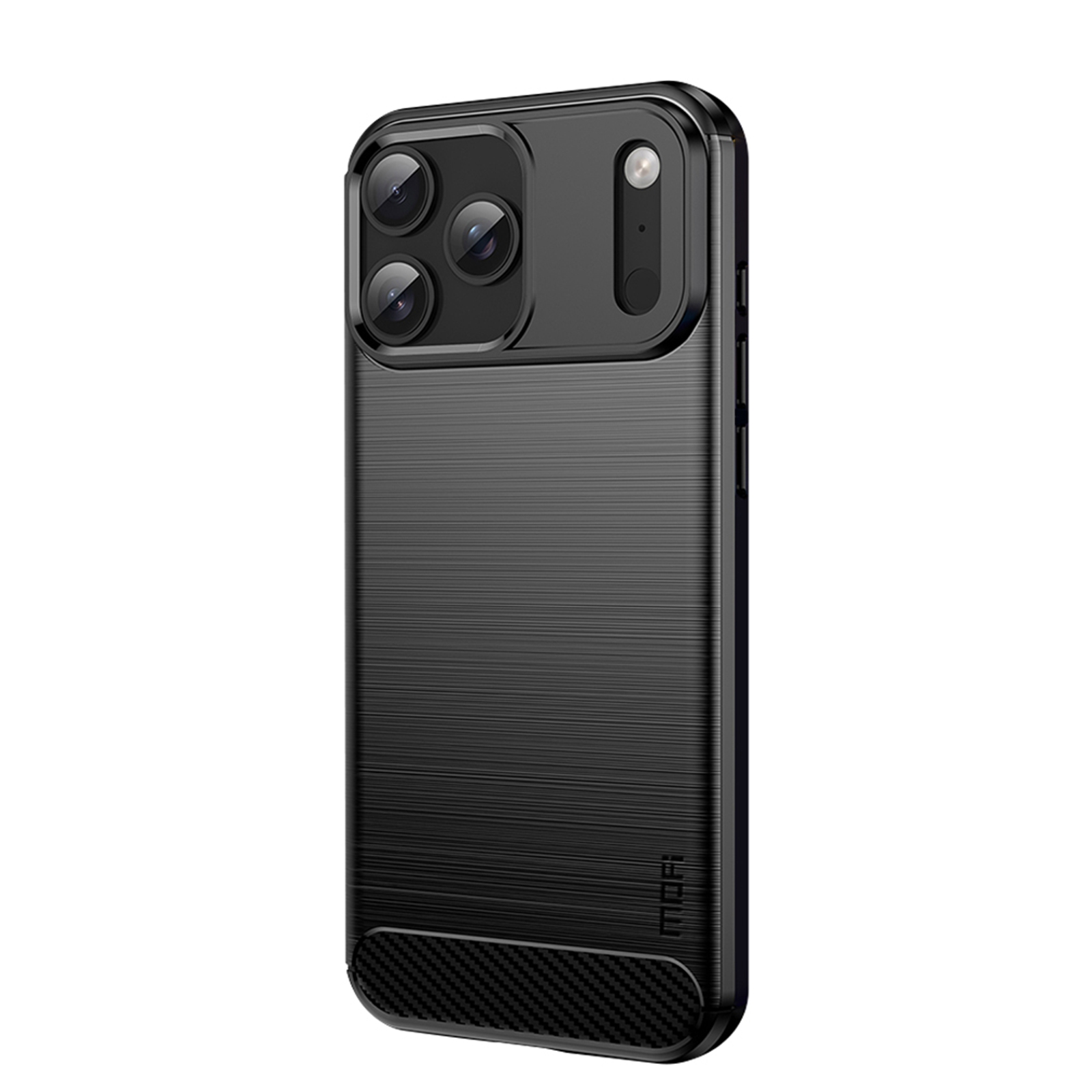 MOFI for iPhone 18 Pro Max Back Cover  Brushed Texture Carbon Fiber Soft TPU Case - Black