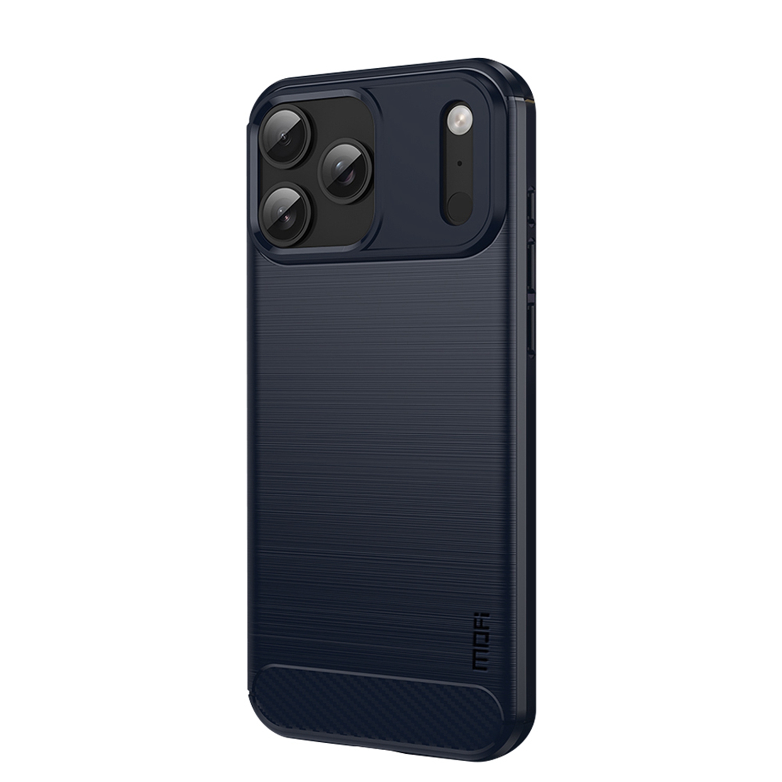 MOFI for iPhone 18 Pro Max Back Cover  Brushed Texture Carbon Fiber Soft TPU Case - Blue