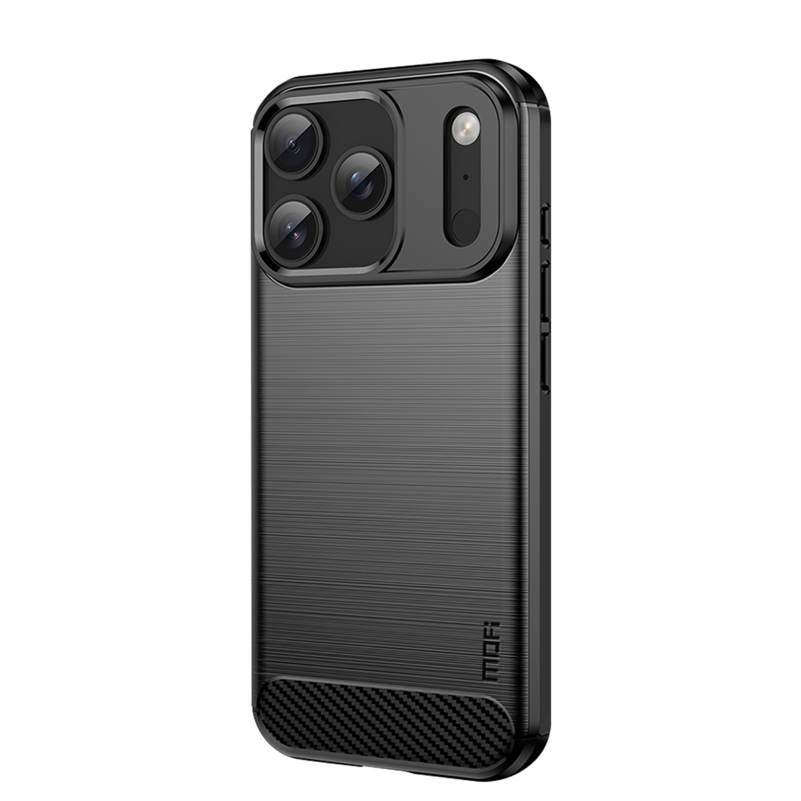 MOFI for iPhone 18 Pro Back Cover Brushed Texture Carbon Fiber Soft TPU Case - Black