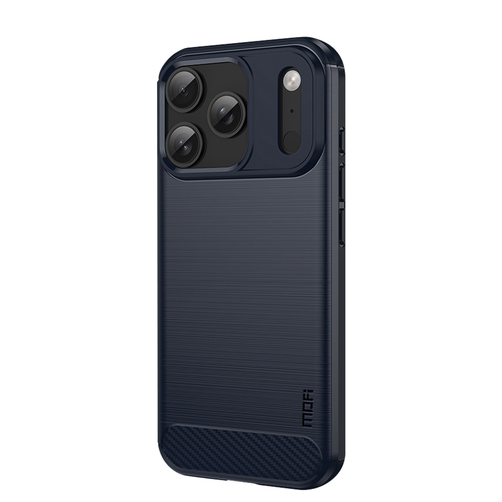 MOFI for iPhone 18 Pro Back Cover Brushed Texture Carbon Fiber Soft TPU Case - Blue