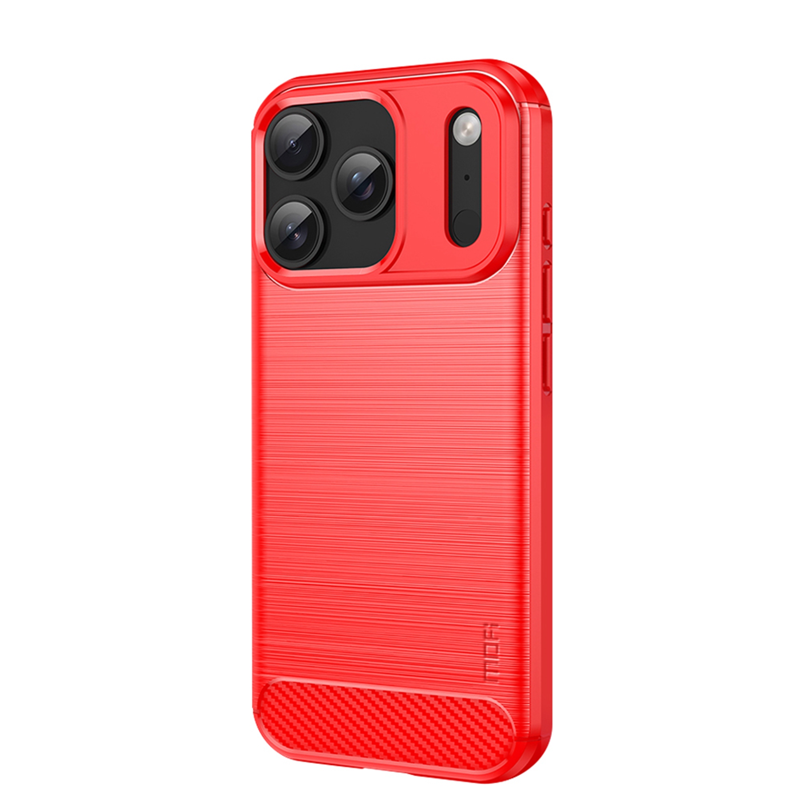 MOFI for iPhone 18 Pro Back Cover  Brushed Texture Carbon Fiber Soft TPU Case - Red