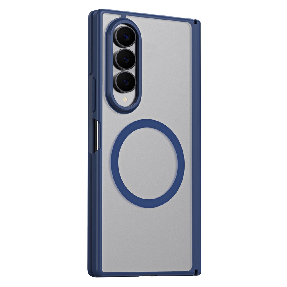 For Samsung Galaxy Z Fold4 5G Case Hard PC Matte Phone Cover with Built-in Tempered Glass Film - Blue