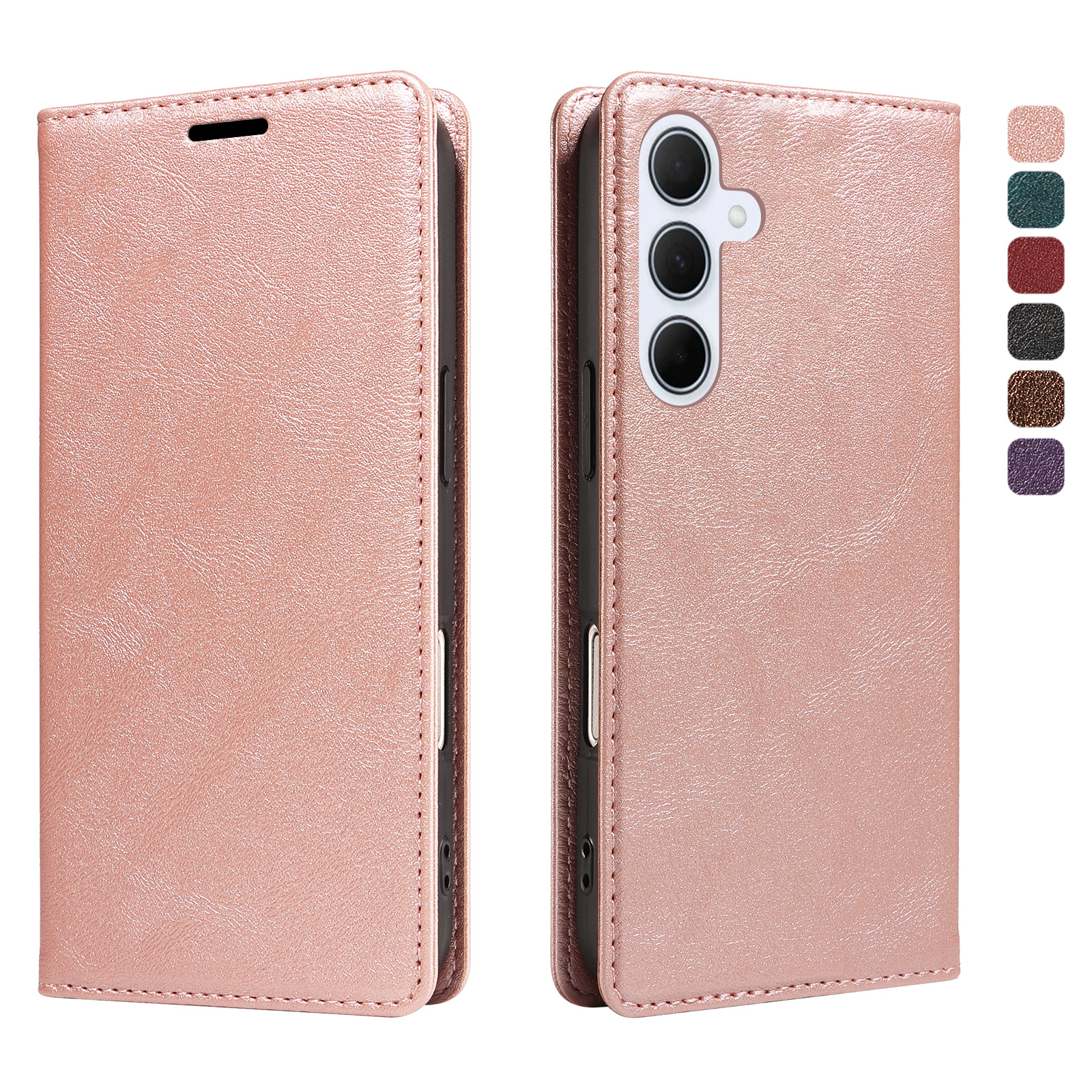 For Samsung Galaxy A55 5G Wallet Case RFID Blocking Card Slots Stand Magnetic Closure Leather Phone Cover - Rose Gold