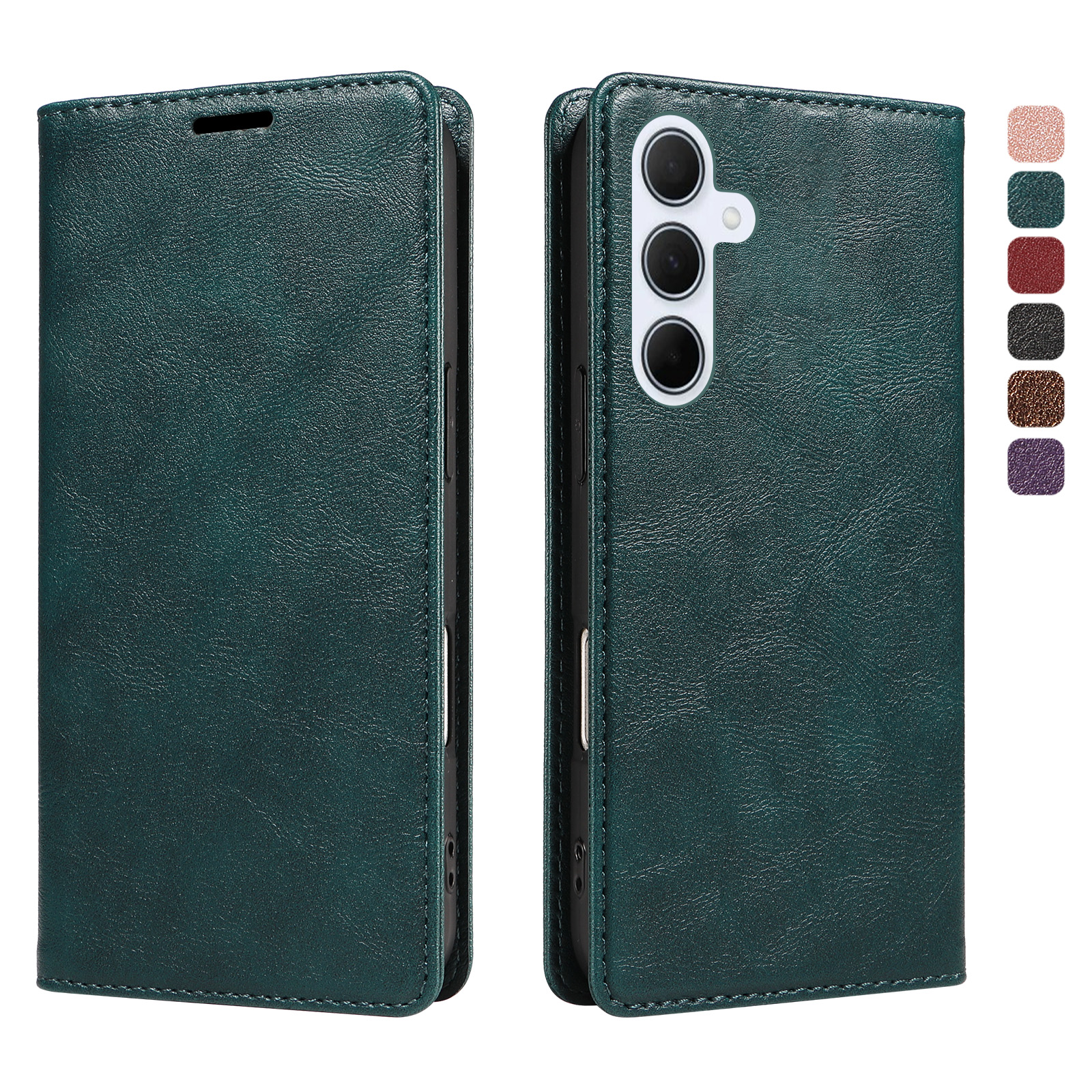 For Samsung Galaxy A55 5G Wallet Case RFID Blocking Card Slots Stand Magnetic Closure Leather Phone Cover - Green