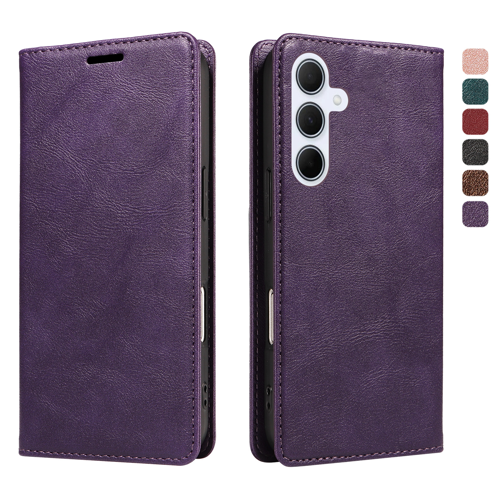 For Samsung Galaxy A55 5G Wallet Case RFID Blocking Card Slots Stand Magnetic Closure Leather Phone Cover - Purple