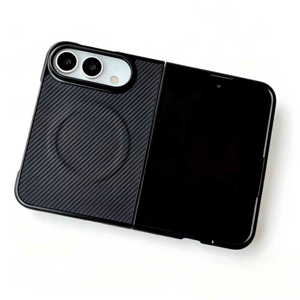 WANLONFENG for iPhone Duo TQ Series Magnetic Case Carbon Fiber Texture PC TPU Phone Cover (Big Lens Hole) - Black