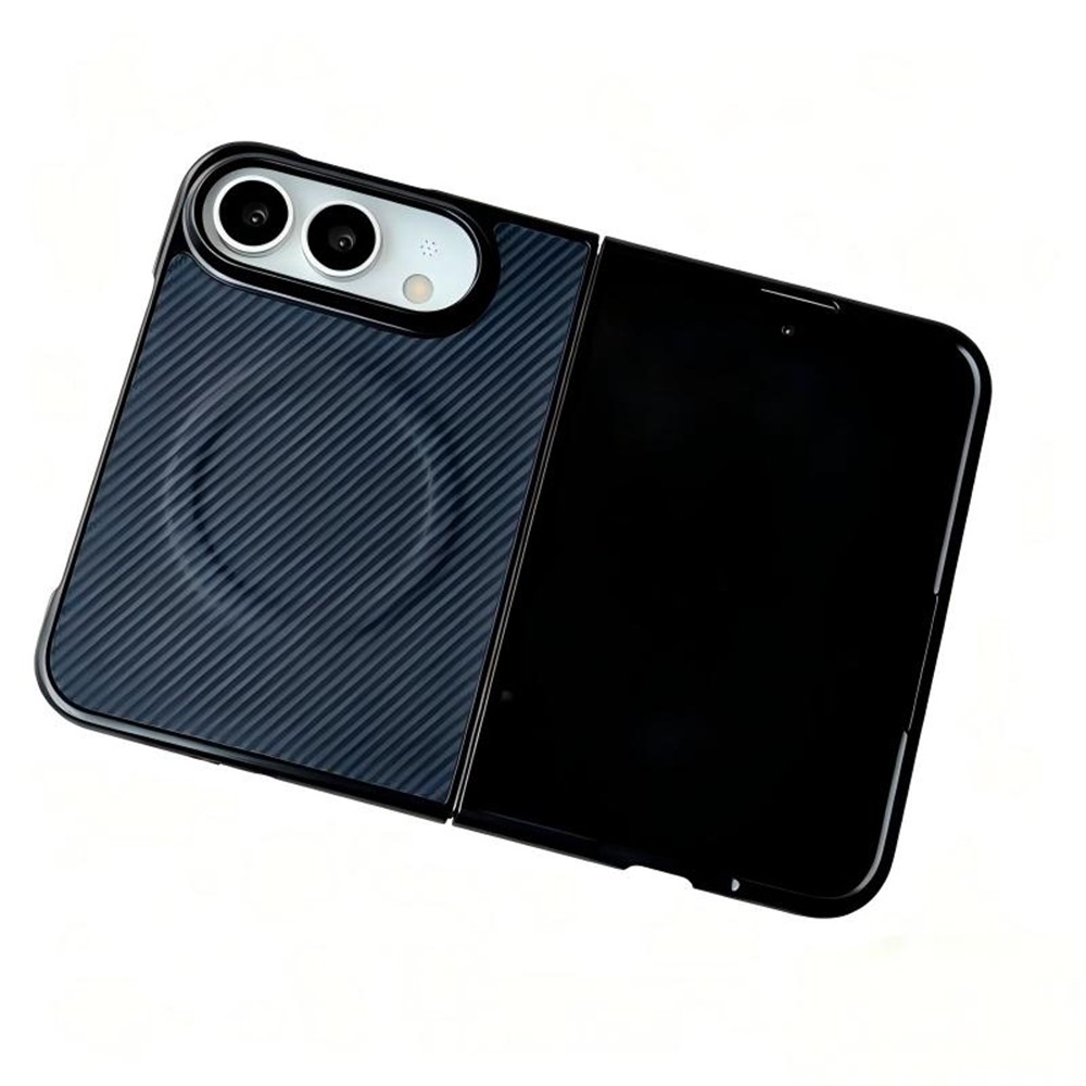 WANLONFENG for iPhone Duo TQ Series Magnetic Case Carbon Fiber Texture PC TPU Phone Cover (Big Lens Hole) - Sapphire
