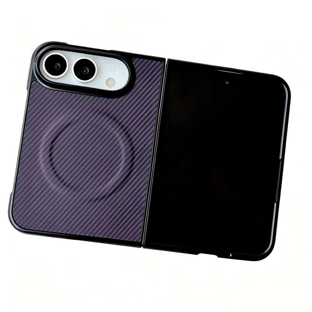 WANLONFENG for iPhone Duo TQ Series Magnetic Case Carbon Fiber Texture PC TPU Phone Cover (Big Lens Hole) - Purple