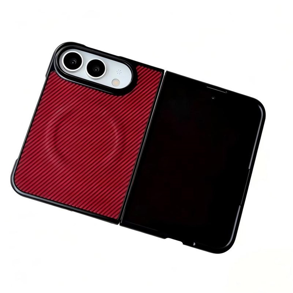 WANLONFENG for iPhone Duo TQ Series Magnetic Case Carbon Fiber Texture PC TPU Phone Cover (Big Lens Hole) - Red