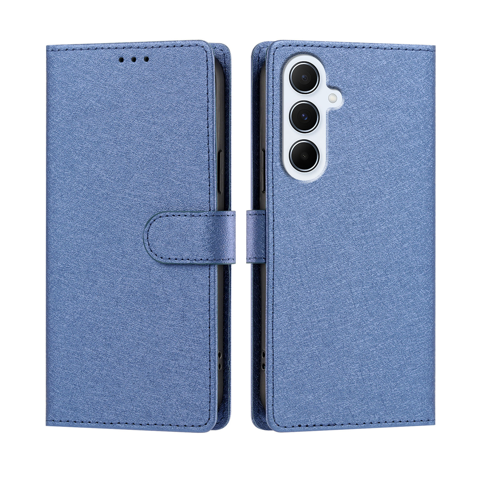 For Samsung Galaxy A16 4G / Galaxy A16 5G Case Silk Texture PU Leather Wallet Flip Stand Phone Cover with Wrist Strap - Blue