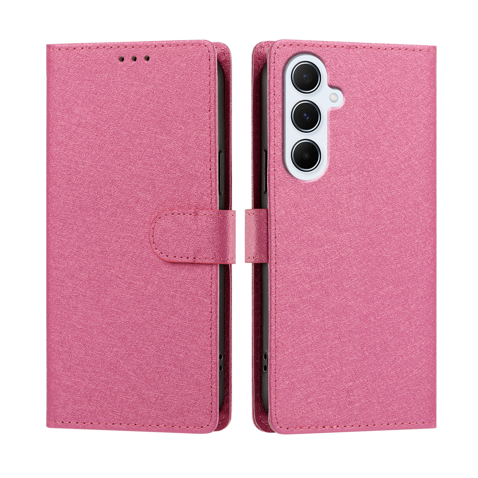 For Samsung Galaxy A16 4G / Galaxy A16 5G Case Silk Texture PU Leather Wallet Flip Stand Phone Cover with Wrist Strap - Rose
