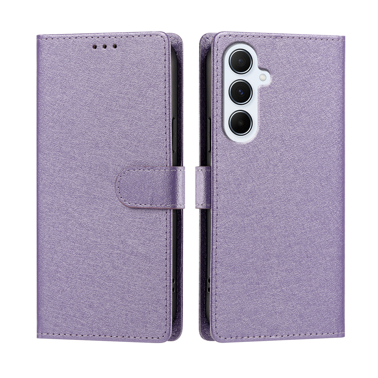 For Samsung Galaxy A16 4G / Galaxy A16 5G Case Silk Texture PU Leather Wallet Flip Stand Phone Cover with Wrist Strap - Light Purple