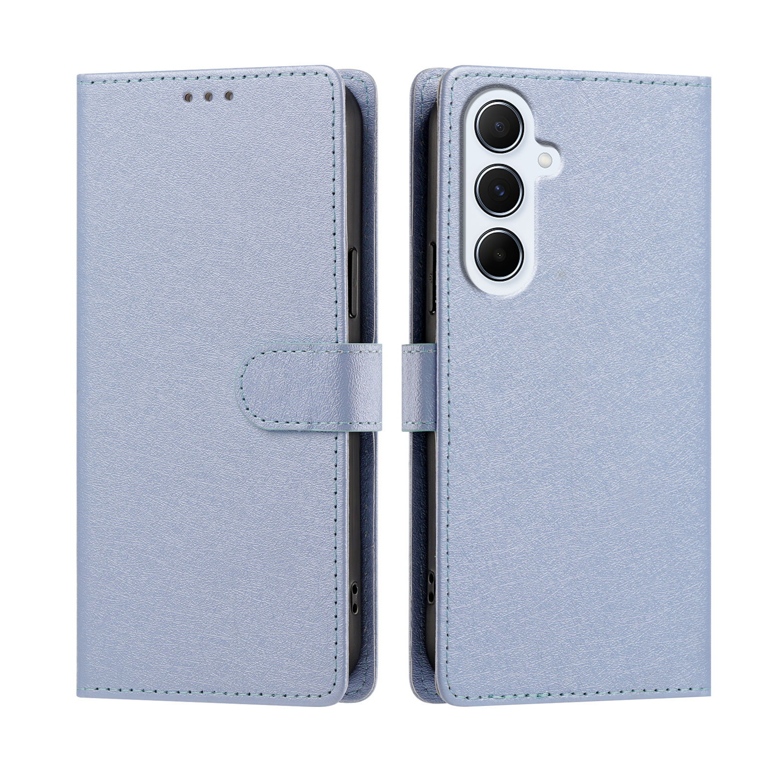 For Samsung Galaxy A16 4G / Galaxy A16 5G Case Silk Texture PU Leather Wallet Flip Stand Phone Cover with Wrist Strap - Sky Blue