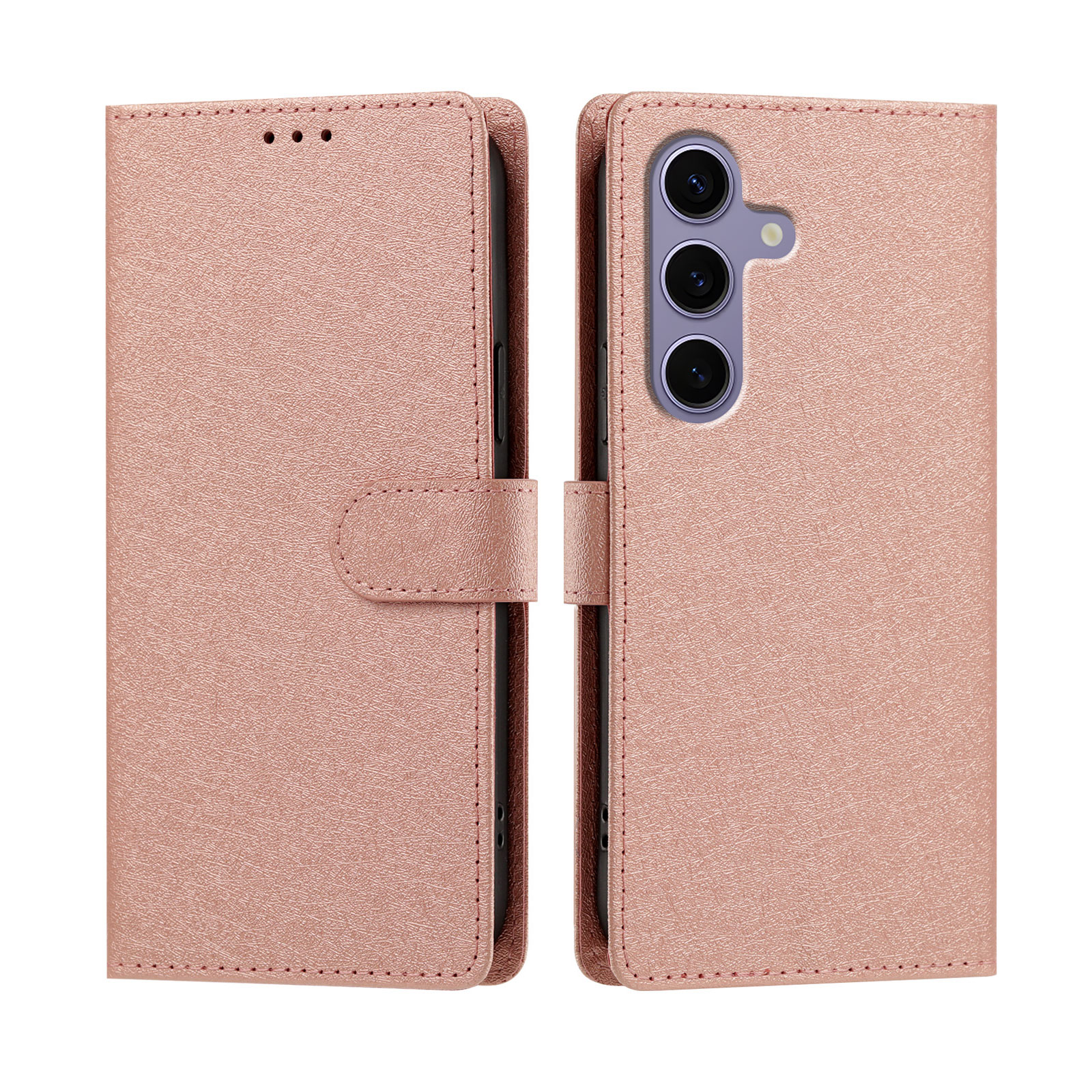 For Samsung Galaxy S24+ / Galaxy S25+ Case Silk Texture PU Leather Wallet Flip Stand Phone Cover with Wrist Strap - Pink
