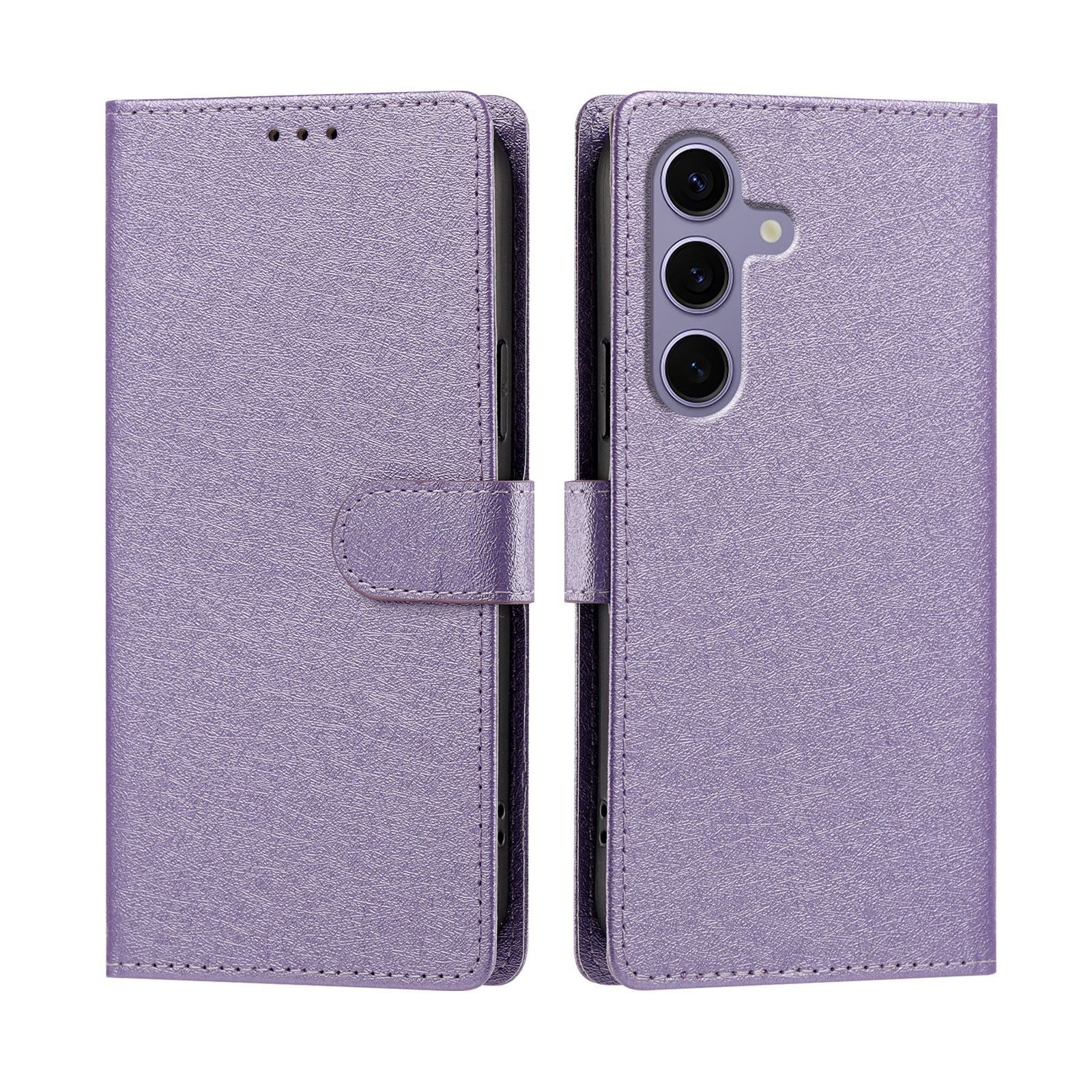 For Samsung Galaxy S24+ / Galaxy S25+ Case Silk Texture PU Leather Wallet Flip Stand Phone Cover with Wrist Strap - Light Purple