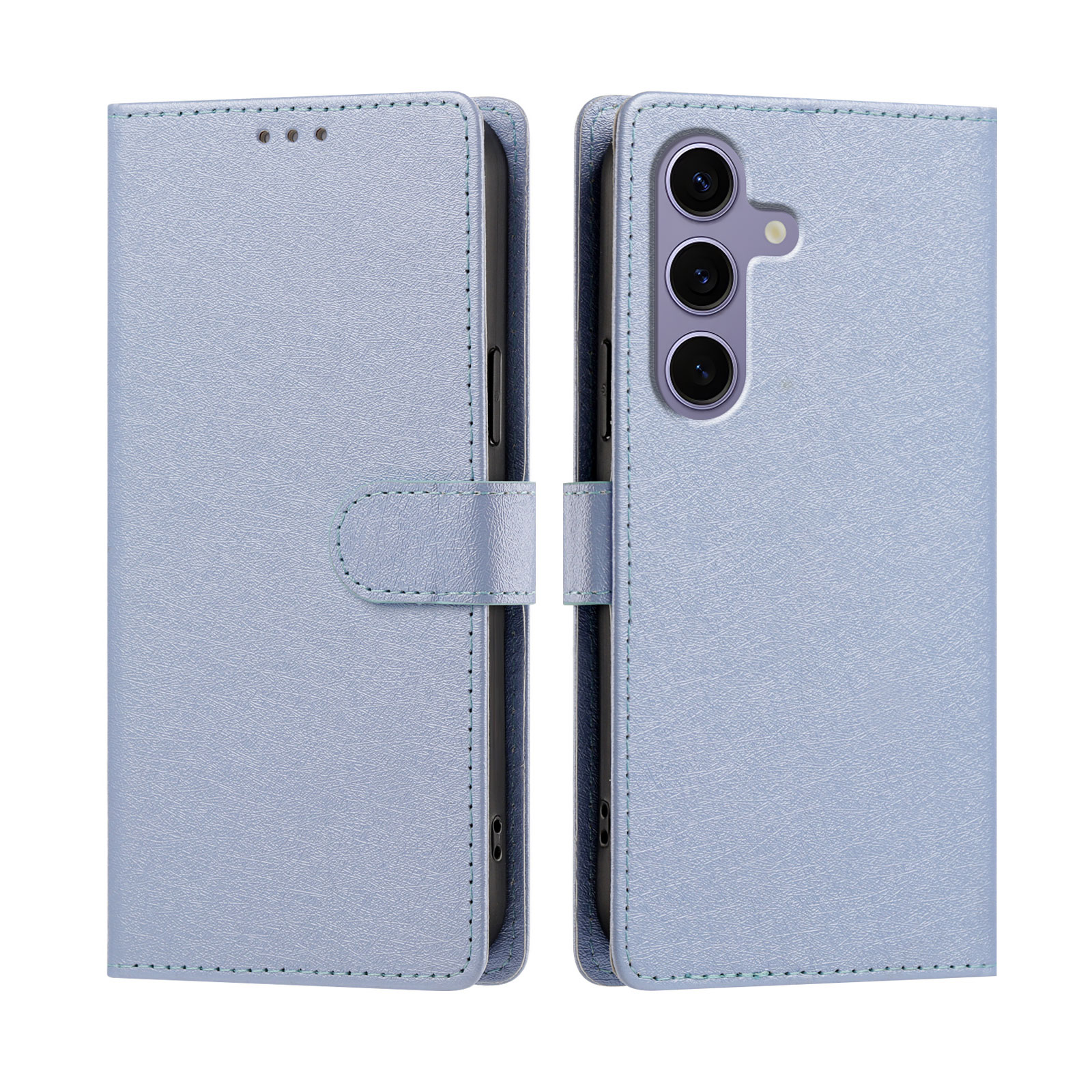 For Samsung Galaxy S24 FE Case Silk Texture PU Leather Wallet Flip Stand Phone Cover with Wrist Strap - Sky Blue