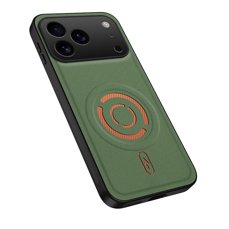 WANLONFENG for iPhone 18 Pro Max KJB Series Magnetic Case Tech Fabric Texture PC+TPU Shockproof Phone Cover - Green