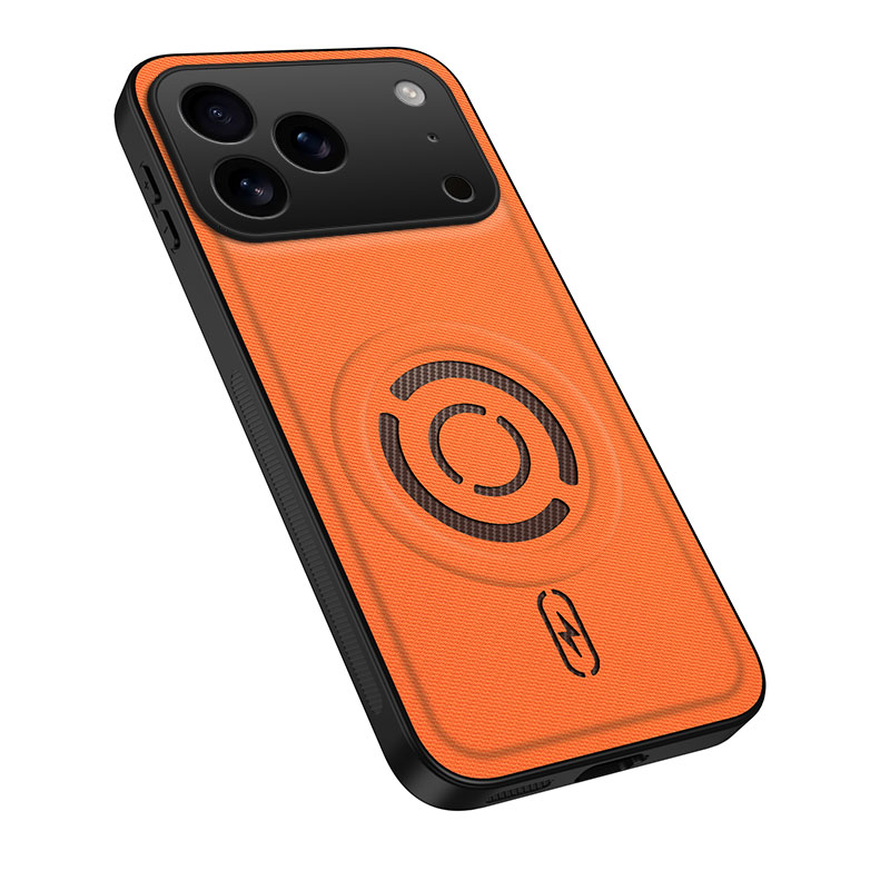 WANLONFENG for iPhone 18 Pro KJB Series Magnetic Case Tech Fabric Texture PC+TPU Shockproof Phone Cover - Orange
