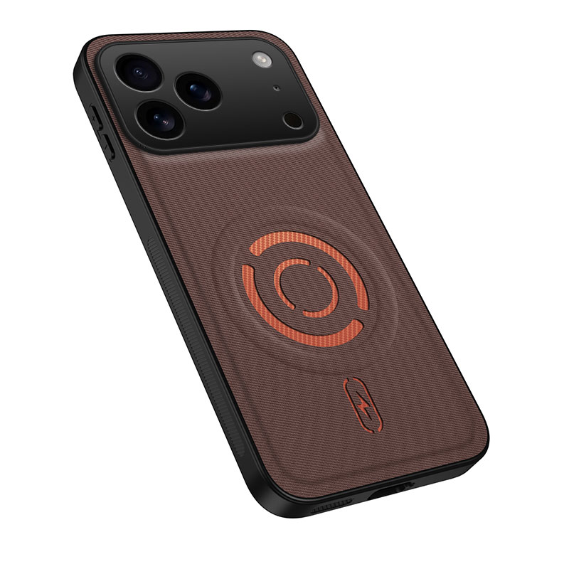 WANLONFENG for iPhone 18 Pro KJB Series Magnetic Case Tech Fabric Texture PC+TPU Shockproof Phone Cover - Coffee