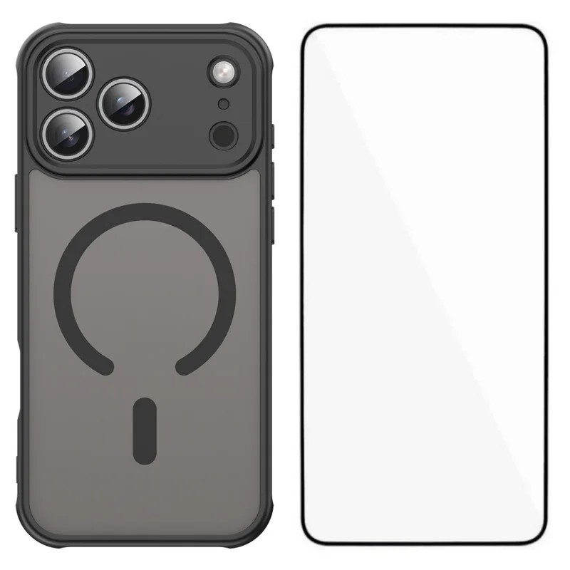 WANLONFENG for iPhone 18 Pro Max FD Series Magnetic Case with Screen Film Skin Touch TPU + PC Phone Back Cover - Black