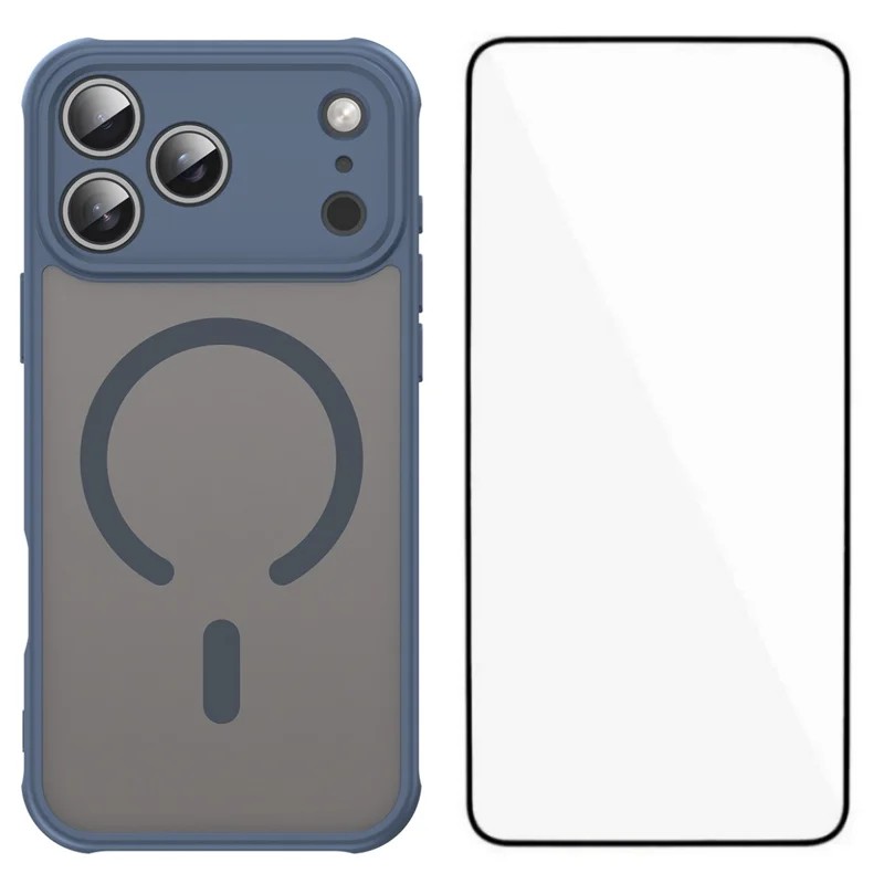 WANLONFENG for iPhone 18 Pro Max FD Series Magnetic Case with Screen Film Skin Touch TPU + PC Phone Back Cover - Blue