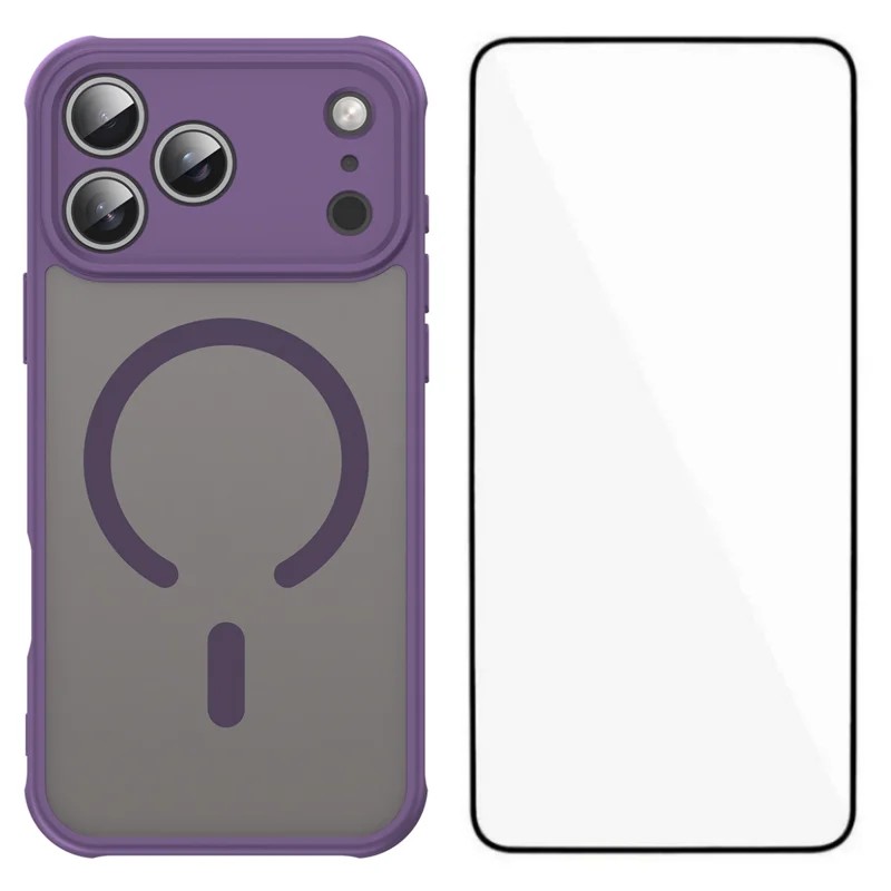 WANLONFENG for iPhone 18 Pro Max FD Series Magnetic Case with Screen Film Skin Touch TPU + PC Phone Back Cover - Purple